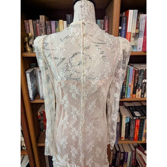 Vintage 80s does 20s Patra 14 Pink Midi Dress with White Lace Overlay - Picture 3 of 8